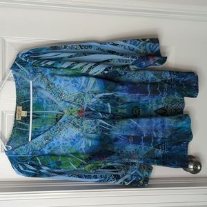 Oneworld boho top jeweled neckline Size L